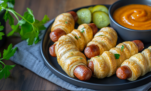 Mini Hot Dogs im Blätterteig