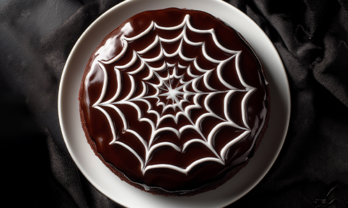 Schoko-Kirsch-Kuchen mit Spinnennetz-Optik