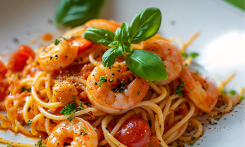 Spaghetti mit Tomaten-Garnelen-Soße